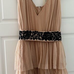 Sundance neutral Maxi Dress with Black Floral embroidered belt